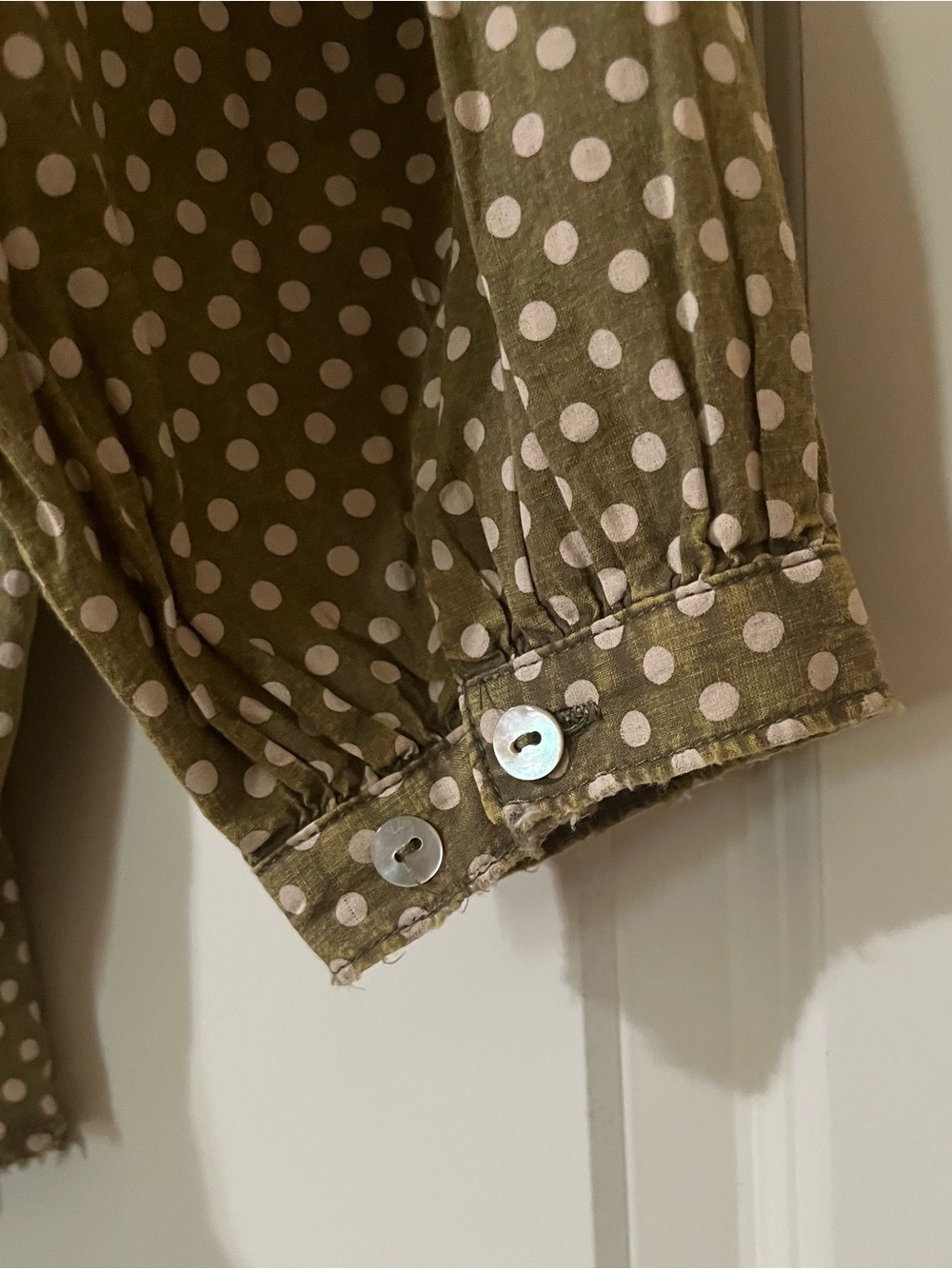 Jaded Gypsy oversized olive green white polka-dots  versatile. Boho Raw Hems OS - Picture 3 of 10